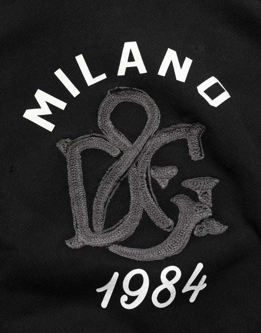 Dolce & Gabbana Black Cotton Milano1984 Print Hoodie Sweater
