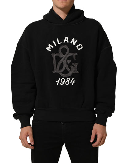 Dolce & Gabbana Black Cotton Milano1984 Print Hoodie Sweater