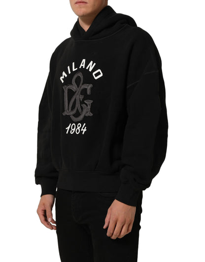 Dolce & Gabbana Black Cotton Milano1984 Print Hoodie Sweater