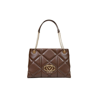 Large Quilted Handbag by Love Moschino for women in polyethylene & polyurethane brown, gold, patterned & signature features a exquisite silhouette, showcasing a secure and exquisite with versatile handle for a exquisite finish.