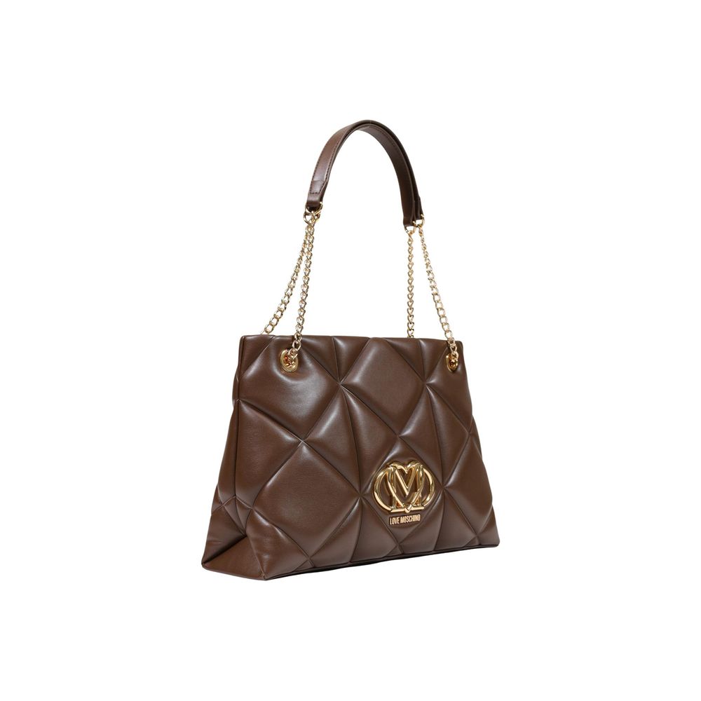 Large Quilted Handbag by Love Moschino for women in polyethylene & polyurethane brown, gold, patterned & signature presents a ornamental silhouette, showcasing a secure , ample , and versatile handle for a ornamental finish.
