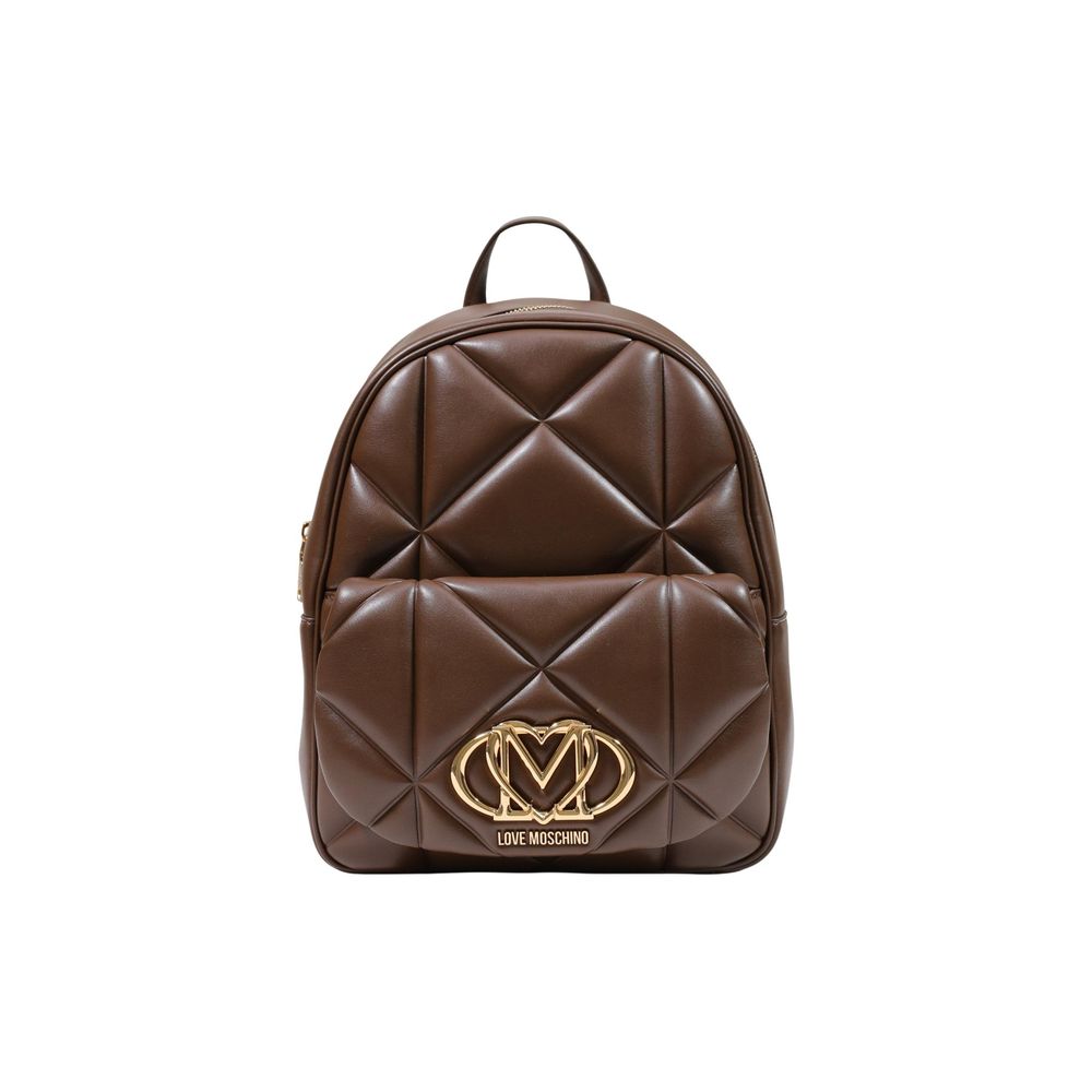 Large Quilted Backpack by Love Moschino for women in polyethylene & polyurethane brown & patterned showcases a stately Polyethylene & Polyurethane Large Quilted Backpack design, featuring a secure zipper with stately and versatile backpack-strap & adjustable-strap.