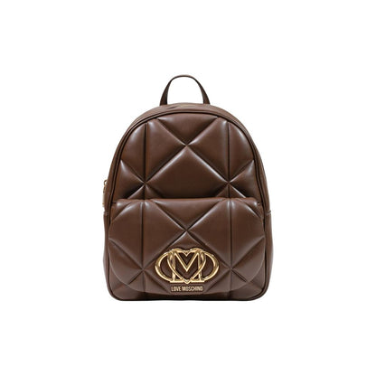 Large Quilted Backpack by Love Moschino for women in polyethylene & polyurethane brown & patterned showcases a stately Polyethylene & Polyurethane Large Quilted Backpack design, featuring a secure zipper with stately and versatile backpack-strap & adjustable-strap.