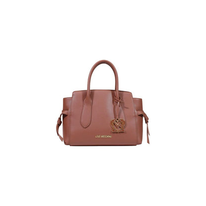 Large Handbag by Love Moschino for women in polyethylene & polyurethane brown, gold & monogram features a signature silhouette, showcasing a secure buckle and signature with versatile handle for a sophisticated look.