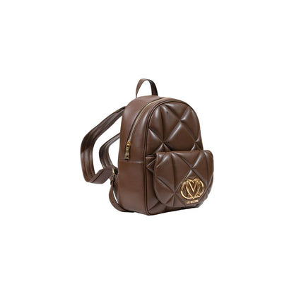 Large Quilted Backpack by Love Moschino for women in polyethylene & polyurethane brown & patterned showcases an architectural Polyethylene & Polyurethane Large Quilted Backpack design, featuring a secure zipper, ample , and architectural backpack-strap & adjustable-strap for a sophisticated look.