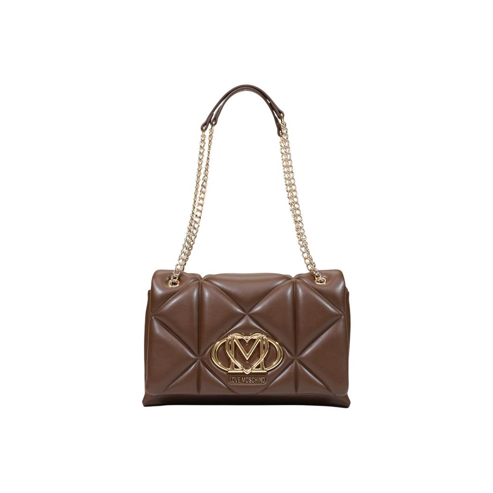 Quilted Handbag by Love Moschino for women in polyethylene & polyurethane brown & gold features a signature silhouette, showcasing a secure and signature with versatile for a sophisticated look.