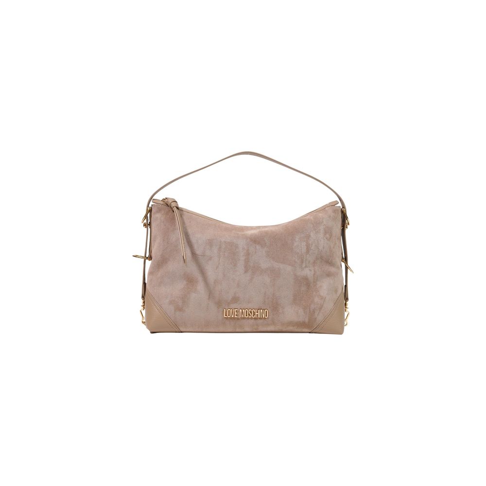 Large Handbag by Love Moschino for women in polyester leather beige & gold features an refined silhouette, showcasing a secure zipper, ample , and versatile adjustable-strap & handle for a sophisticated refined aesthetic.