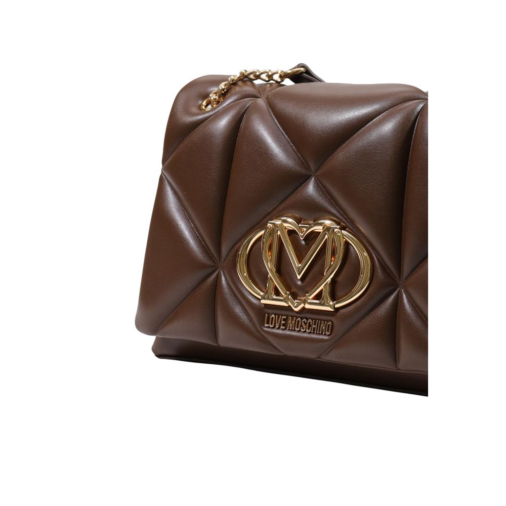 Quilted Handbag by Love Moschino for women in polyethylene & polyurethane brown & gold features a ornamental silhouette, showcasing a secure , ample , and ornamental for a sophisticated look.
