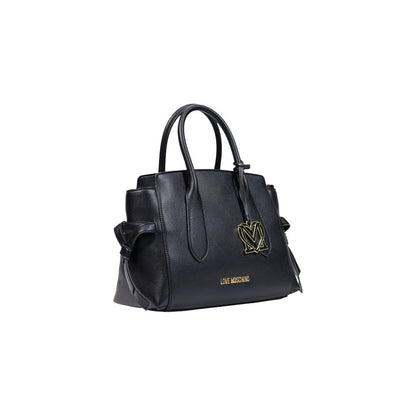 Large Handbag by Love Moschino for women in polyethylene & polyurethane black, gold & monogram features a refined silhouette, showcasing a secure buckle, organized , and versatile handle for a refined finish.