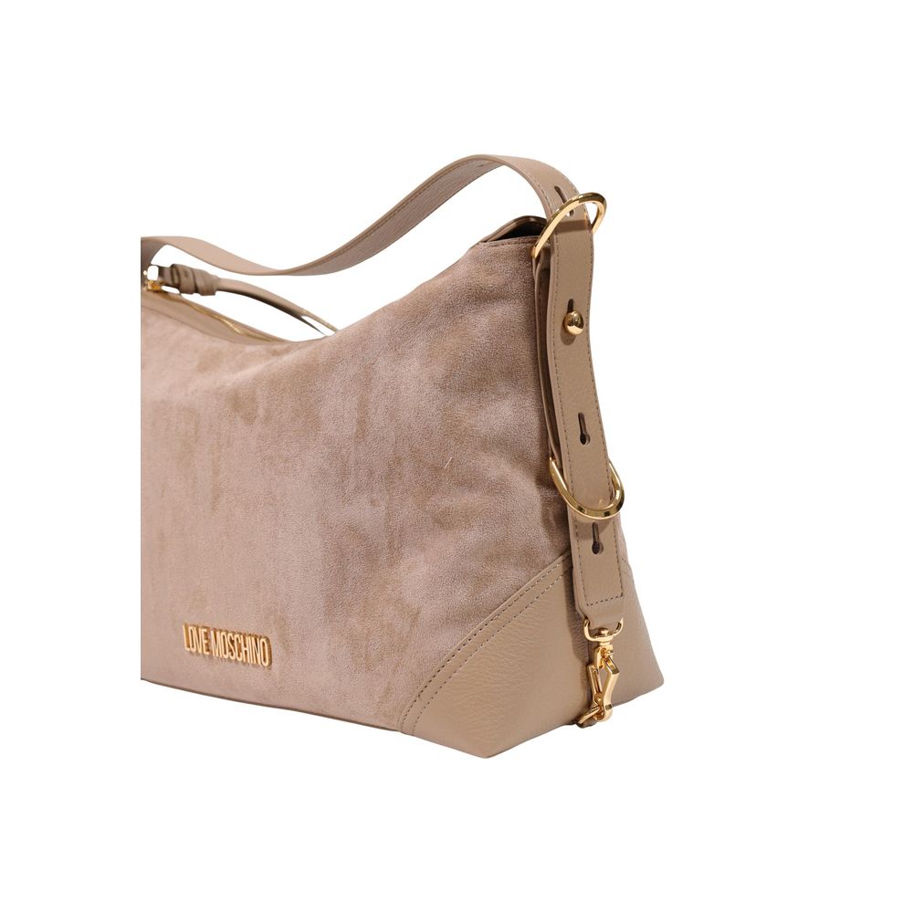 Large Handbag by Love Moschino for women in polyester leather beige & gold features a exquisite silhouette, showcasing a secure zipper and exquisite with versatile adjustable-strap & handle for a exquisite finish.