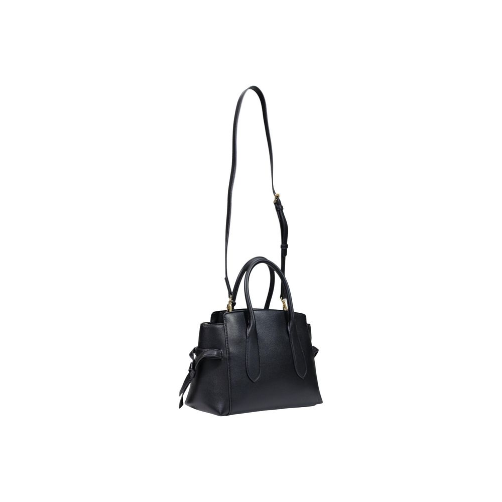 Large Handbag by Love Moschino for women in polyethylene & polyurethane black, gold & monogram features a ornamental silhouette, showcasing a secure buckle, ample , and ornamental handle for a sophisticated look.