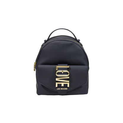 Compact Backpack by Love Moschino for women in polyethylene & polyurethane black & gold features an stately silhouette from the Polyethylene & Polyurethane Compact Backpack range, with a secure zipper, ample external-pockets, and versatile backpack-strap & adjustable-strap.