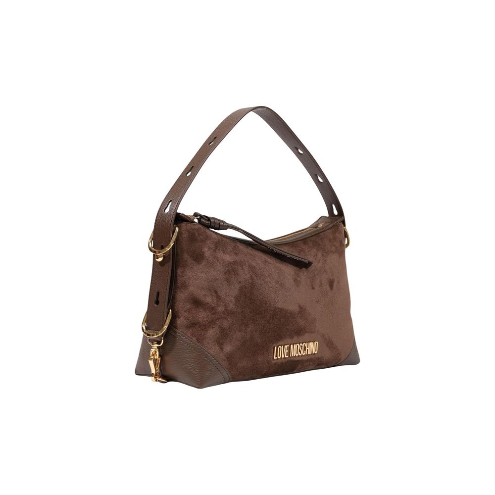 Medium Handbag by Love Moschino for women in polyester & polyurethane brown & gold features a refined silhouette, showcasing a secure zipper, organized , and versatile shoulder-strap, adjustable-strap & detachable-strap for a refined finish.