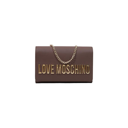 This Crossbody Evening Flap Handbag by Love Moschino for women in polyethylene & polyurethane and brown & gold presents a sculptural silhouette featuring a secure flap, ample , and versatile crossbody-strap for a sculptural finish.