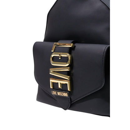 Compact Backpack by Love Moschino for women in polyethylene & polyurethane black & gold showcases a stately Polyethylene & Polyurethane Compact Backpack design, featuring a secure zipper with stately external-pockets and versatile backpack-strap & adjustable-strap.