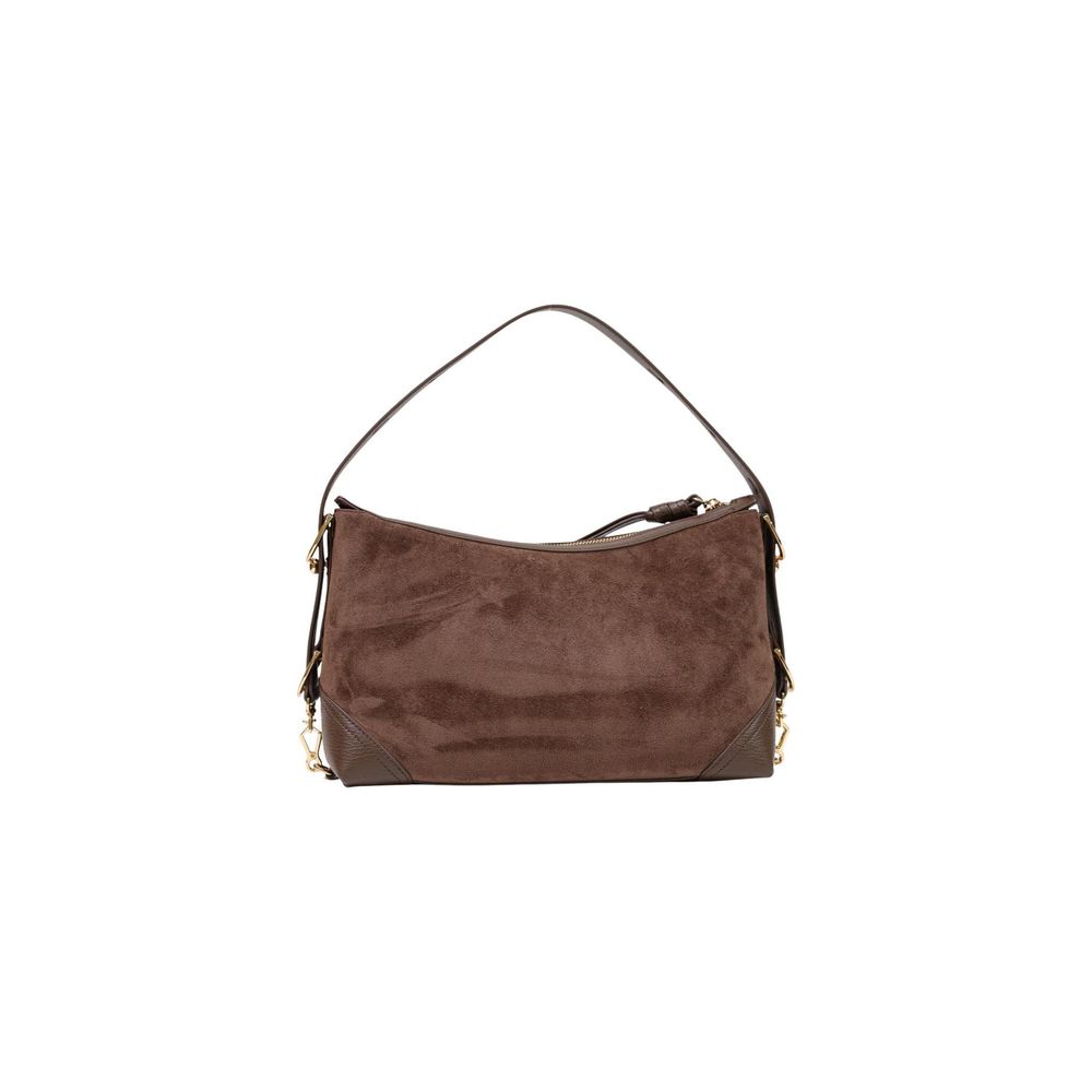 Medium Handbag by Love Moschino for women in polyester & polyurethane brown & gold features a signature silhouette, showcasing a secure zipper and signature with versatile shoulder-strap, adjustable-strap & detachable-strap for a sophisticated look.