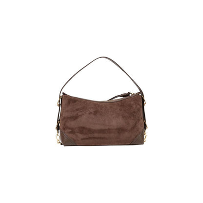 Medium Handbag by Love Moschino for women in polyester & polyurethane brown & gold features a signature silhouette, showcasing a secure zipper and signature with versatile shoulder-strap, adjustable-strap & detachable-strap for a sophisticated look.