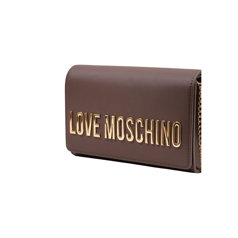 Crossbody Evening Flap Handbag by Love Moschino for women in polyethylene & polyurethane brown & gold features a refined silhouette, showcasing a secure flap, organized , and versatile crossbody-strap for a refined finish.