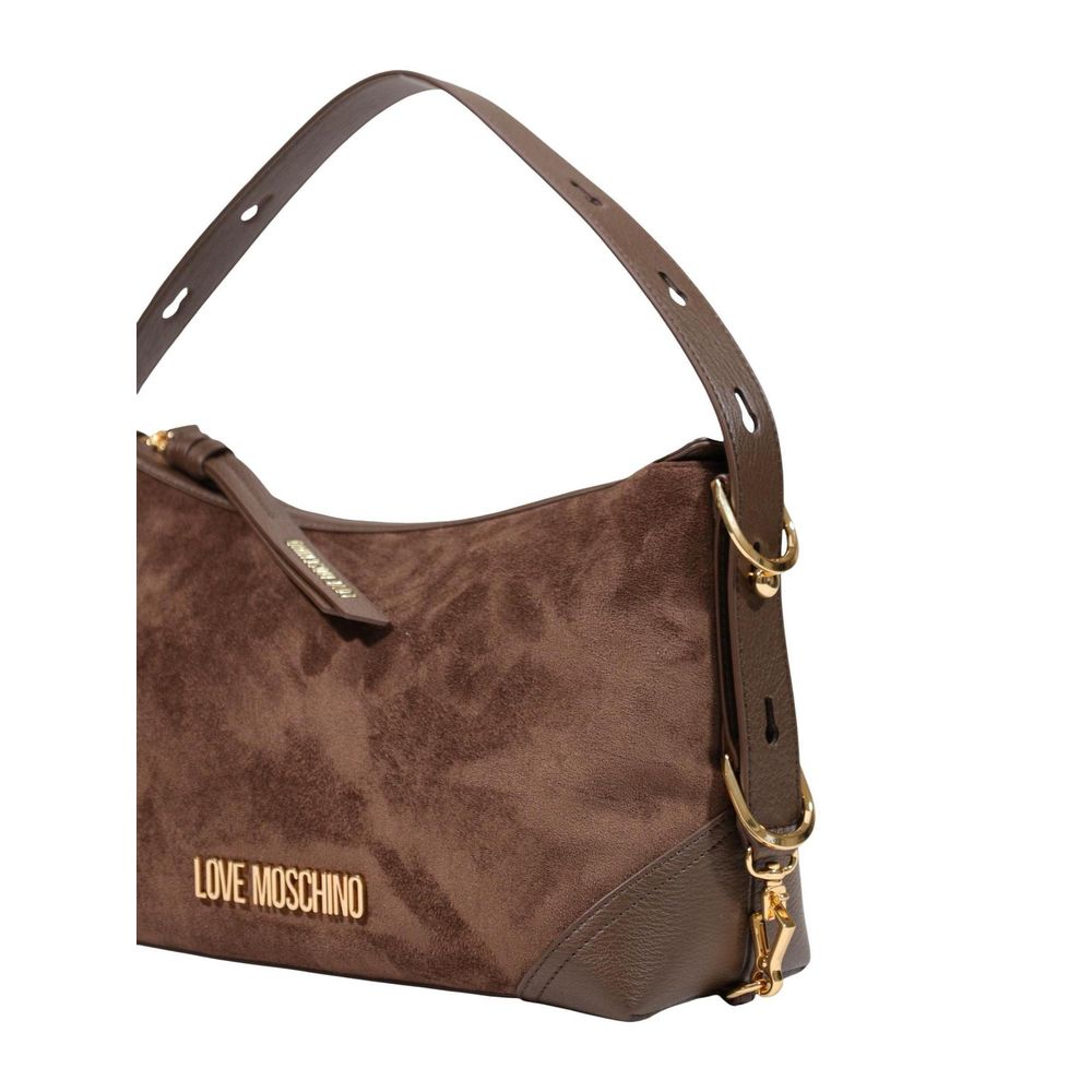 Medium Handbag by Love Moschino for women in polyester & polyurethane brown & gold features a ornamental silhouette, showcasing a secure zipper, ample , and ornamental shoulder-strap, adjustable-strap & detachable-strap for a sophisticated look.