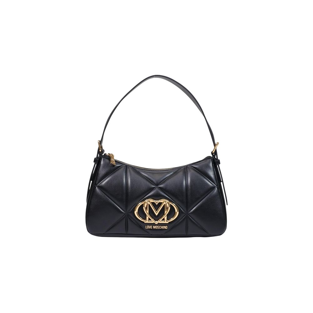 Small Quilted Handbag by Love Moschino for women in polyethylene & polyurethane black & gold features an refined silhouette, showcasing a secure zipper, ample , and versatile adjustable-strap & handle for a sophisticated refined aesthetic.