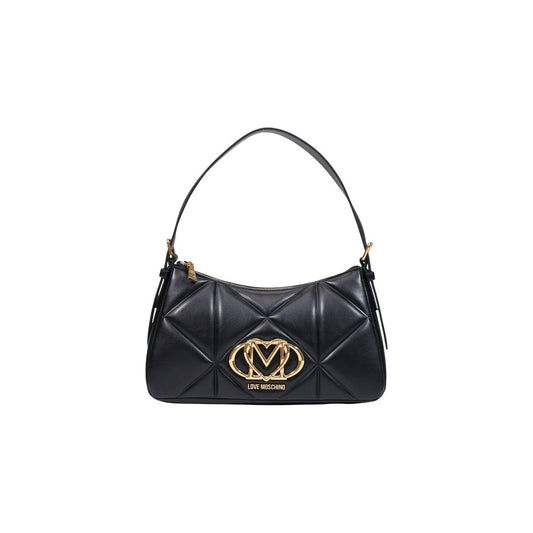 Small Quilted Handbag by Love Moschino for women in polyethylene & polyurethane black & gold features an refined silhouette, showcasing a secure zipper, ample , and versatile adjustable-strap & handle for a sophisticated refined aesthetic.