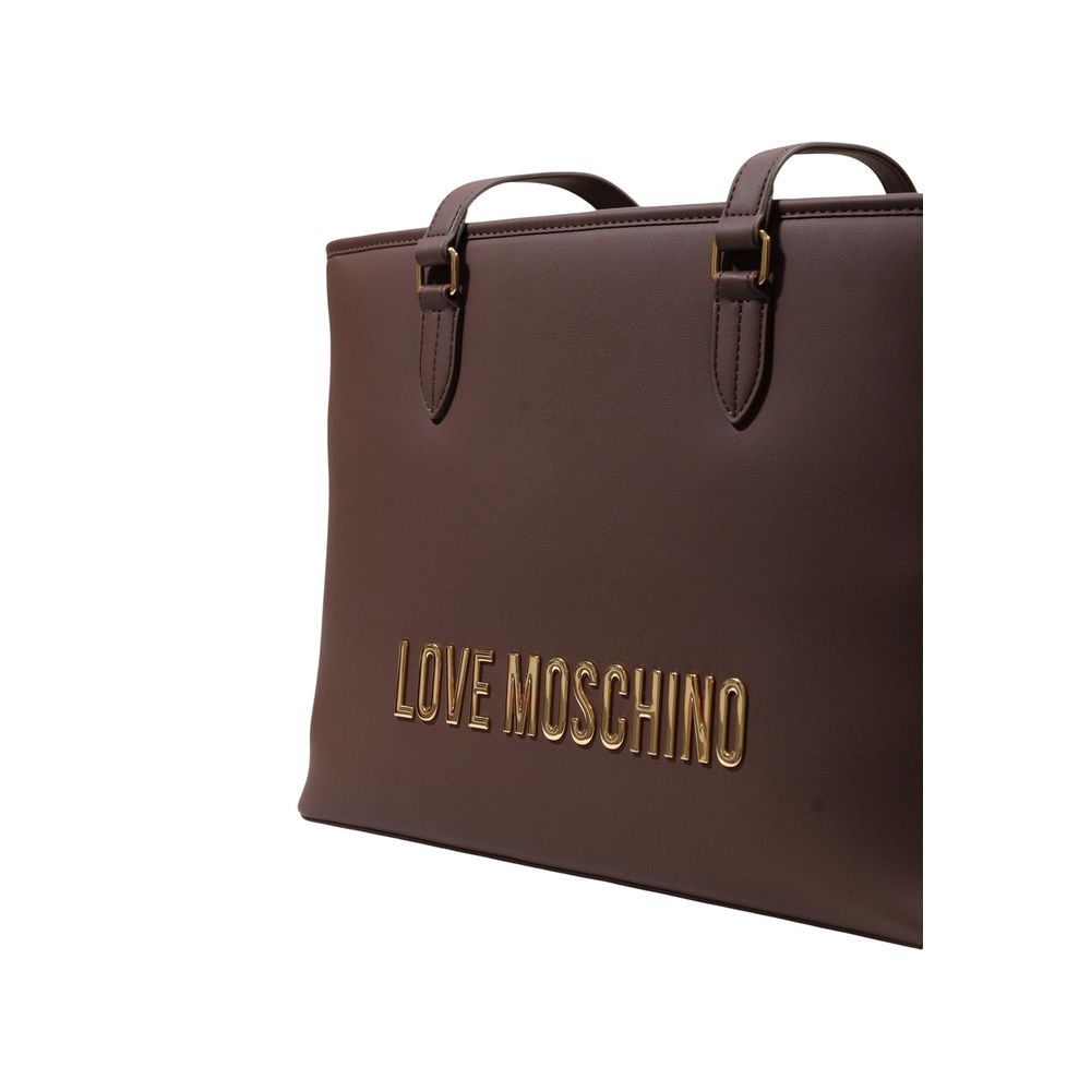 Large Shopper Handbag by Love Moschino for women in polyethylene & polyurethane brown & gold presents a ornamental silhouette, showcasing a secure buckle, ample , and versatile adjustable-strap & handle for a ornamental finish.