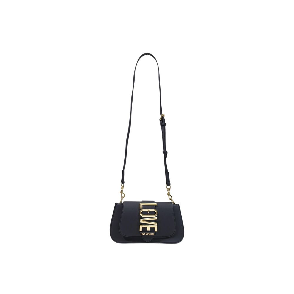 Love Moschino Borsa Polyethylene & Polyurethane Evening Crossbody Handbag - Black Gold Signature