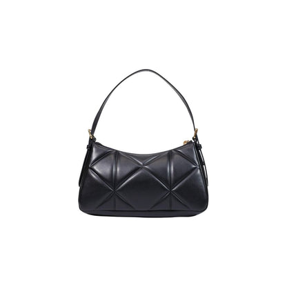 Small Quilted Handbag by Love Moschino for women in polyethylene & polyurethane black & gold features a ornamental silhouette, showcasing a secure zipper, ample , and ornamental adjustable-strap & handle for a sophisticated look.