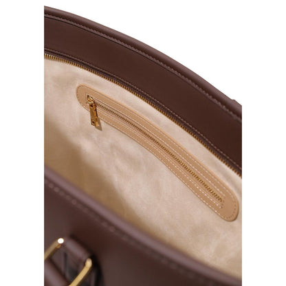 Large Shopper Handbag by Love Moschino for women in polyethylene & polyurethane brown & gold features an refined silhouette, showcasing a secure buckle, ample , and versatile adjustable-strap & handle for a sophisticated refined aesthetic.