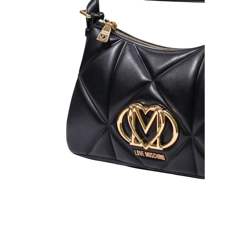 Small Quilted Handbag by Love Moschino for women in polyethylene & polyurethane black & gold features an refined silhouette, showcasing a secure zipper, ample , and versatile adjustable-strap & handle for a sophisticated refined aesthetic.