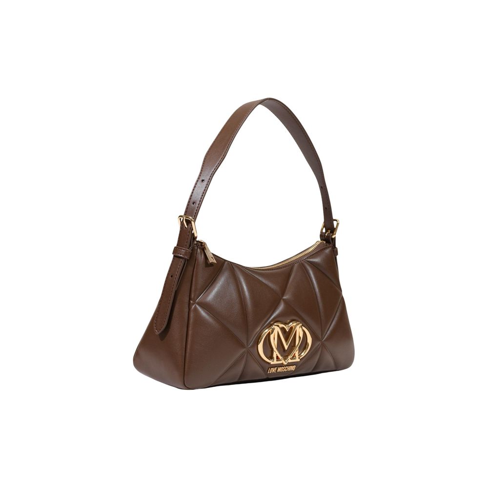 This Small Quilted Handbag by Love Moschino for women in polyethylene & polyurethane and brown & gold presents a sculptural silhouette featuring a secure zipper, ample , and versatile adjustable-strap & handle for a sculptural finish.