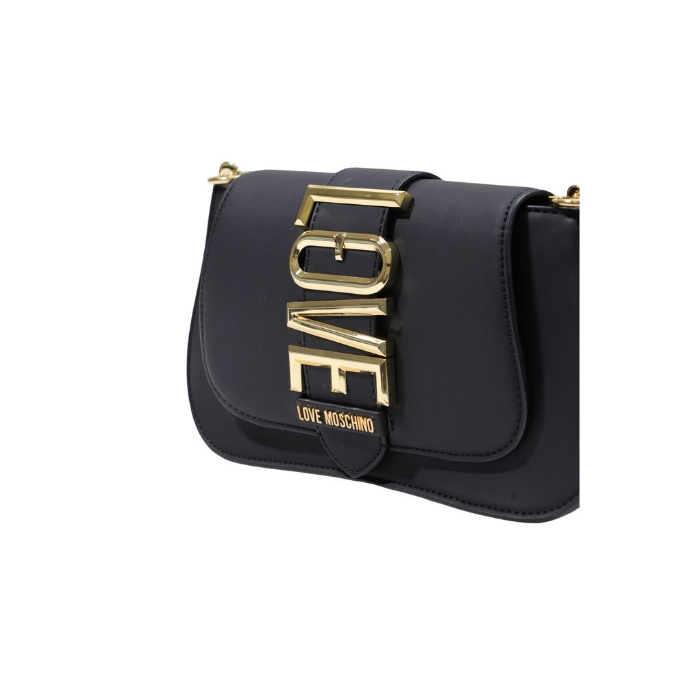 Love Moschino Borsa Polyethylene & Polyurethane Evening Crossbody Handbag - Black Gold Signature