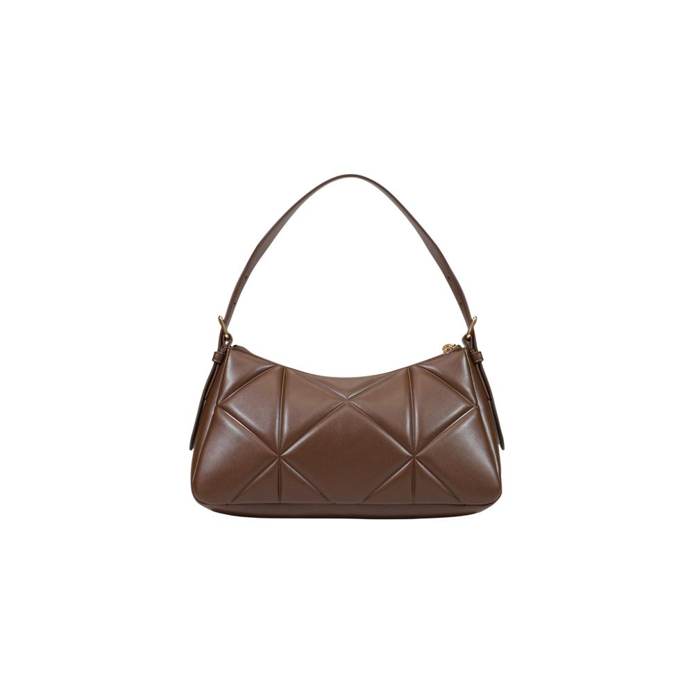 Small Quilted Handbag by Love Moschino for women in polyethylene & polyurethane brown & gold features a ornamental silhouette, showcasing a secure zipper, ample , and ornamental adjustable-strap & handle for a sophisticated look.