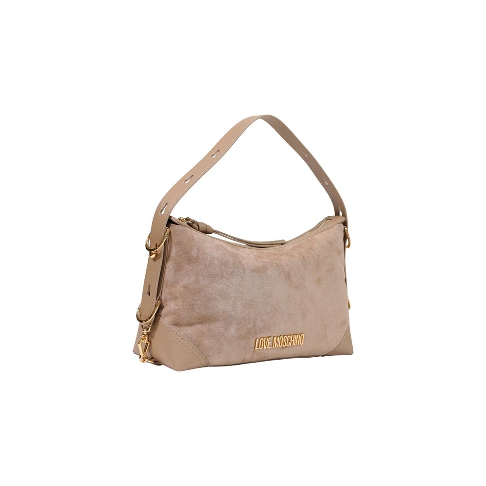 Medium Handbag by Love Moschino for women in polyester & polyurethane beige & gold features a exquisite silhouette, showcasing a secure zipper and exquisite with versatile shoulder-strap, adjustable-strap & detachable-strap for a exquisite finish.
