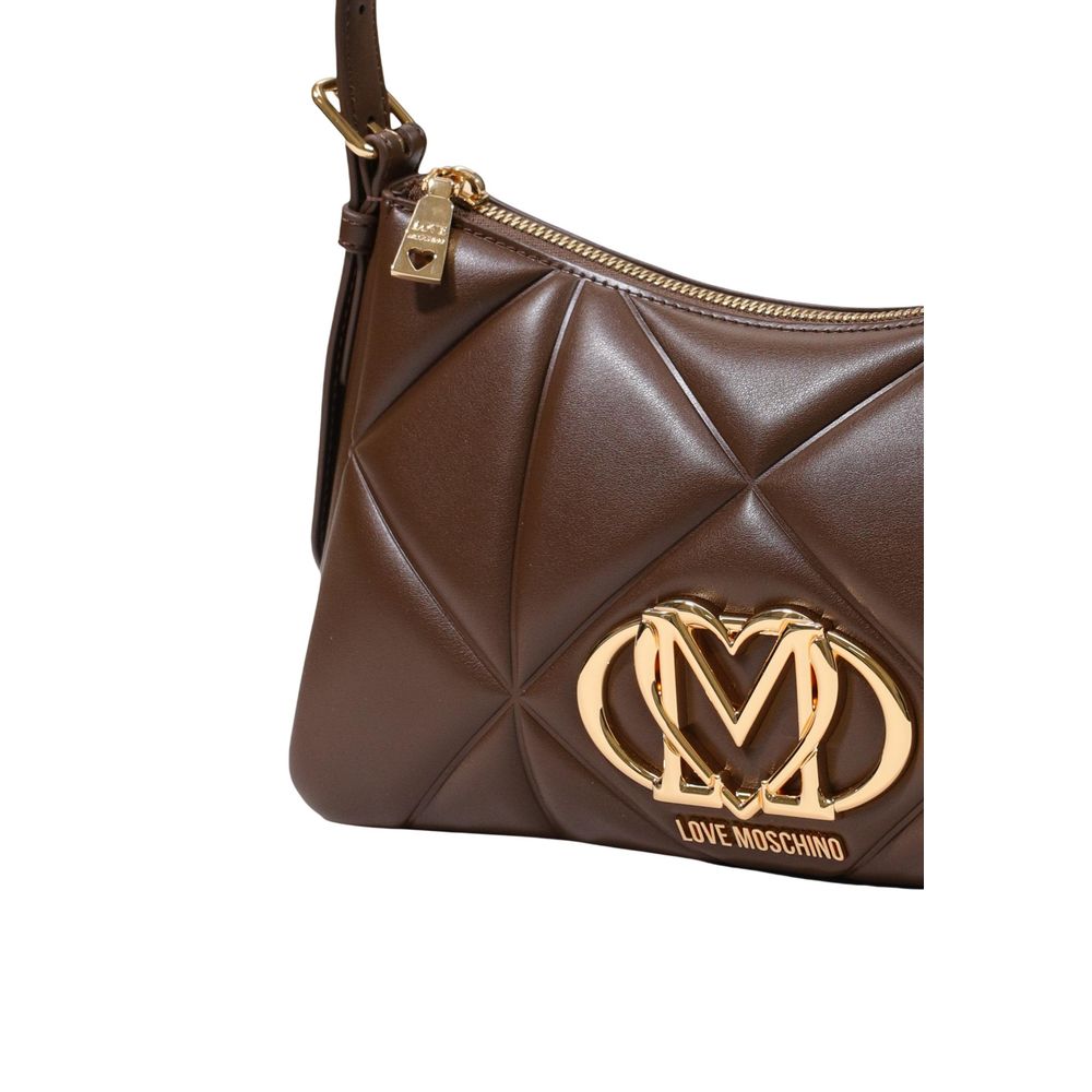 Small Quilted Handbag by Love Moschino for women in polyethylene & polyurethane brown & gold features a signature silhouette, showcasing a secure zipper and signature with versatile adjustable-strap & handle for a sophisticated look.