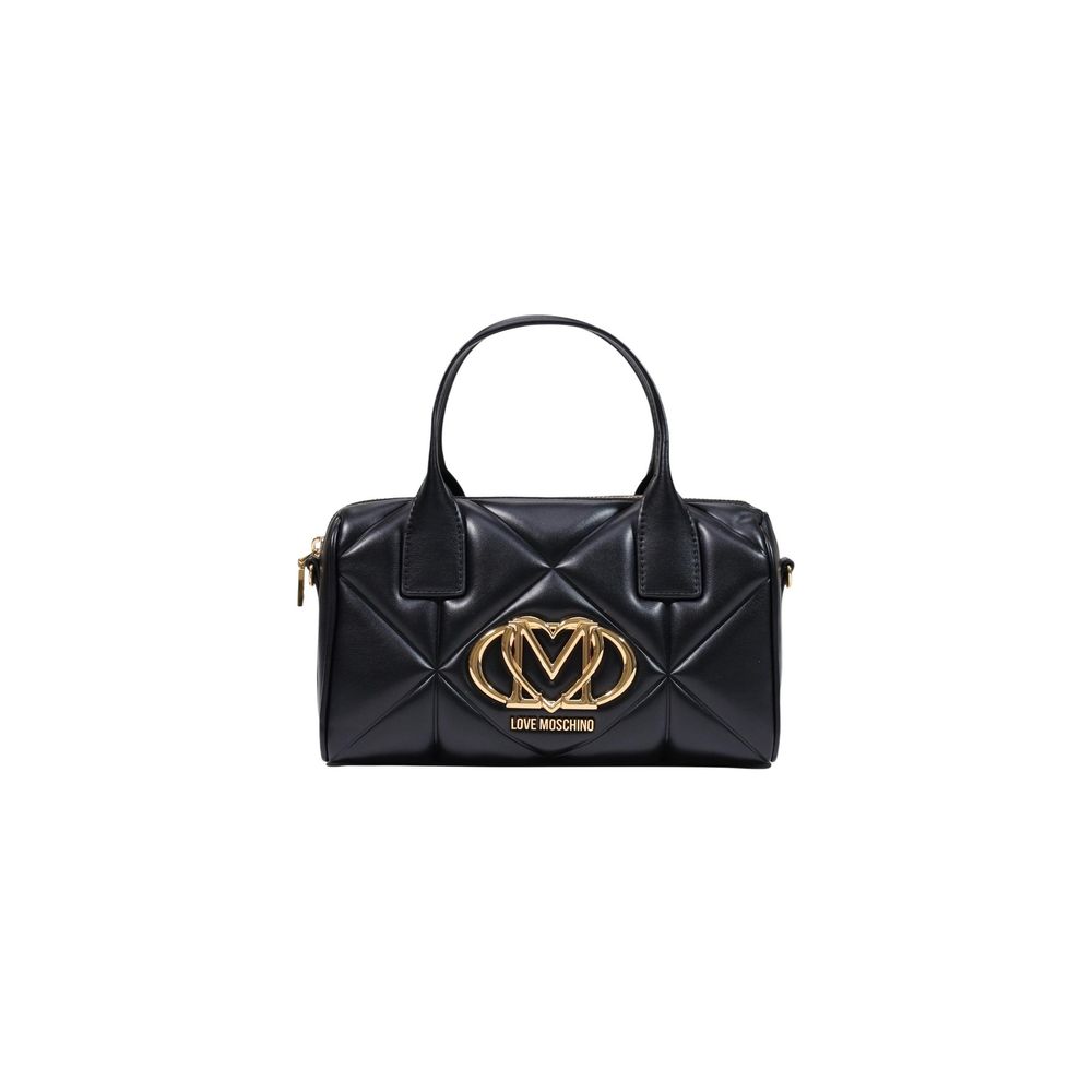 Medium Quilted Handbag by Love Moschino for women in polyethylene & polyurethane black & gold features an refined silhouette, showcasing a secure zipper, ample , and versatile handle for a sophisticated refined aesthetic.