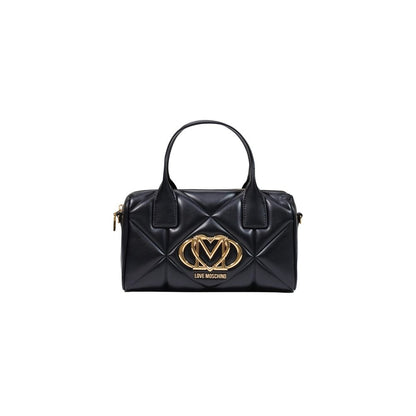 Medium Quilted Handbag by Love Moschino for women in polyethylene & polyurethane black & gold features an refined silhouette, showcasing a secure zipper, ample , and versatile handle for a sophisticated refined aesthetic.