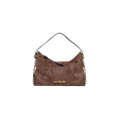 Large Handbag by Love Moschino for women in polyester leather brown & gold features a exquisite silhouette, showcasing a secure zipper and exquisite with versatile adjustable-strap & handle for a exquisite finish.