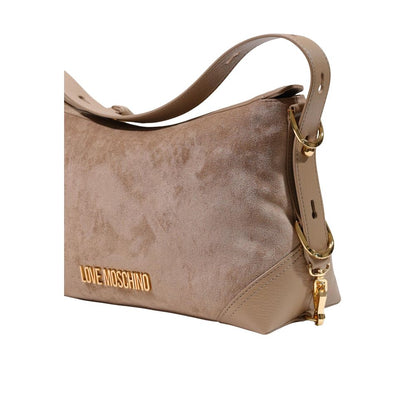 Medium Handbag by Love Moschino for women in polyester & polyurethane beige & gold features a refined silhouette, showcasing a secure zipper, organized , and versatile shoulder-strap, adjustable-strap & detachable-strap for a refined finish.