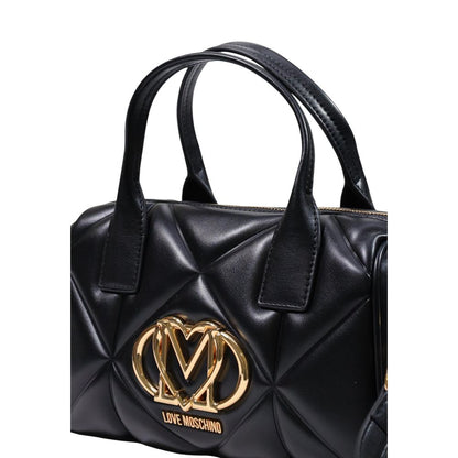 Medium Quilted Handbag by Love Moschino for women in polyethylene & polyurethane black & gold features a refined silhouette, showcasing a secure zipper, organized , and versatile handle for a refined finish.