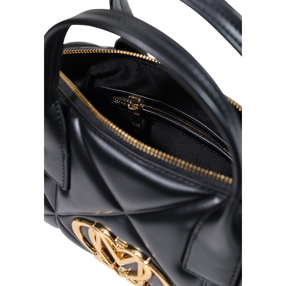 This Medium Quilted Handbag by Love Moschino for women in polyethylene & polyurethane and black & gold presents a sculptural silhouette featuring a secure zipper, ample , and versatile handle for a sculptural finish.
