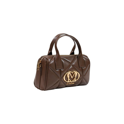 This Medium Quilted Handbag by Love Moschino for women in polyethylene & polyurethane and brown & gold presents a sculptural silhouette featuring a secure zipper, ample , and versatile handle for a sculptural finish.