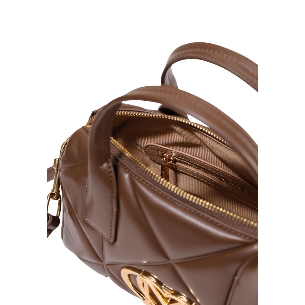 Medium Quilted Handbag by Love Moschino for women in polyethylene & polyurethane brown & gold features a refined silhouette, showcasing a secure zipper, organized , and versatile handle for a refined finish.