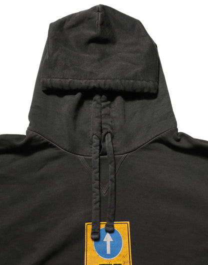 Dolce & Gabbana Black Cotton Logo Hooded Oversize Sweater