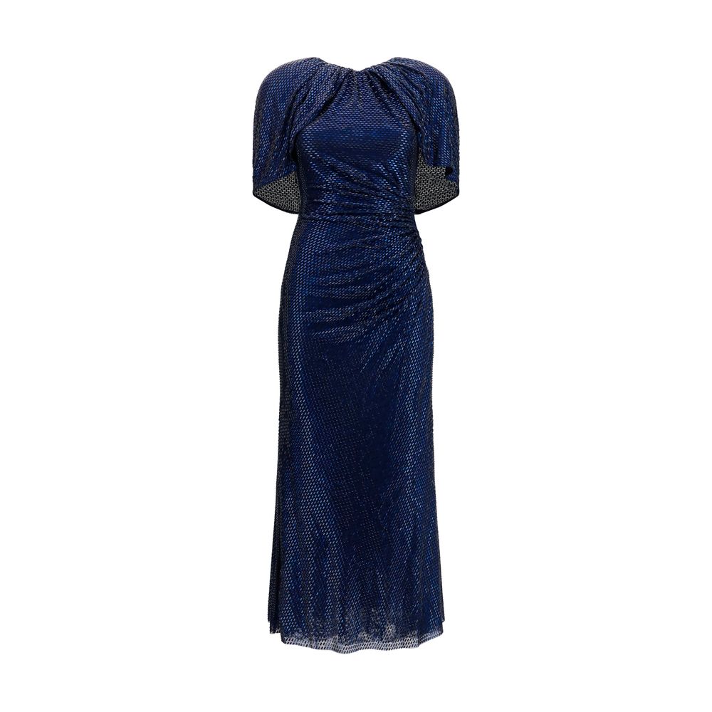 Dress by Self-Portrait for women in stretch polyester blue & patterned features an magnificent silhouette, artfully detailed with a magnificent and long-sleeve that flows into an magnificent midi.