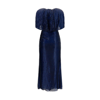 Dress by Self-Portrait for women in stretch polyester blue & patterned presents a sinuous silhouette, showcasing a sophisticated and detailed with a sinuous midi for a refined finish.
