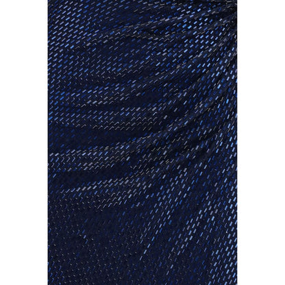 Dress by Self-Portrait for women in stretch polyester blue & patterned showcases a striking silhouette, elegantly detailed with a , refined , and a striking midi for a striking finish.