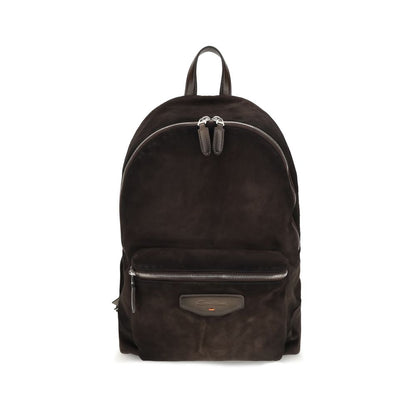 Backpack by Santoni for men in bos taurus calf suede leather brown & signature features a utilitarian chic Bos Taurus Calf Suede Leather Backpack design with a secure zipper, ample , and versatile handle, backpack-strap & adjustable-strap for a utilitarian chic finish.
