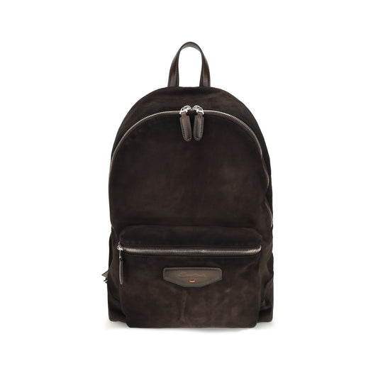 Backpack by Santoni for men in bos taurus calf suede leather brown & signature features a utilitarian chic Bos Taurus Calf Suede Leather Backpack design with a secure zipper, ample , and versatile handle, backpack-strap & adjustable-strap for a utilitarian chic finish.