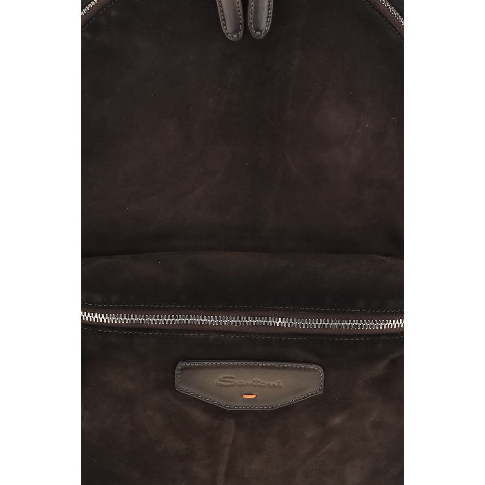 Backpack by Santoni for men in bos taurus calf suede leather brown & signature showcases an architectural Bos Taurus Calf Suede Leather Backpack design, featuring a secure zipper, ample , and architectural handle, backpack-strap & adjustable-strap for a sophisticated look.